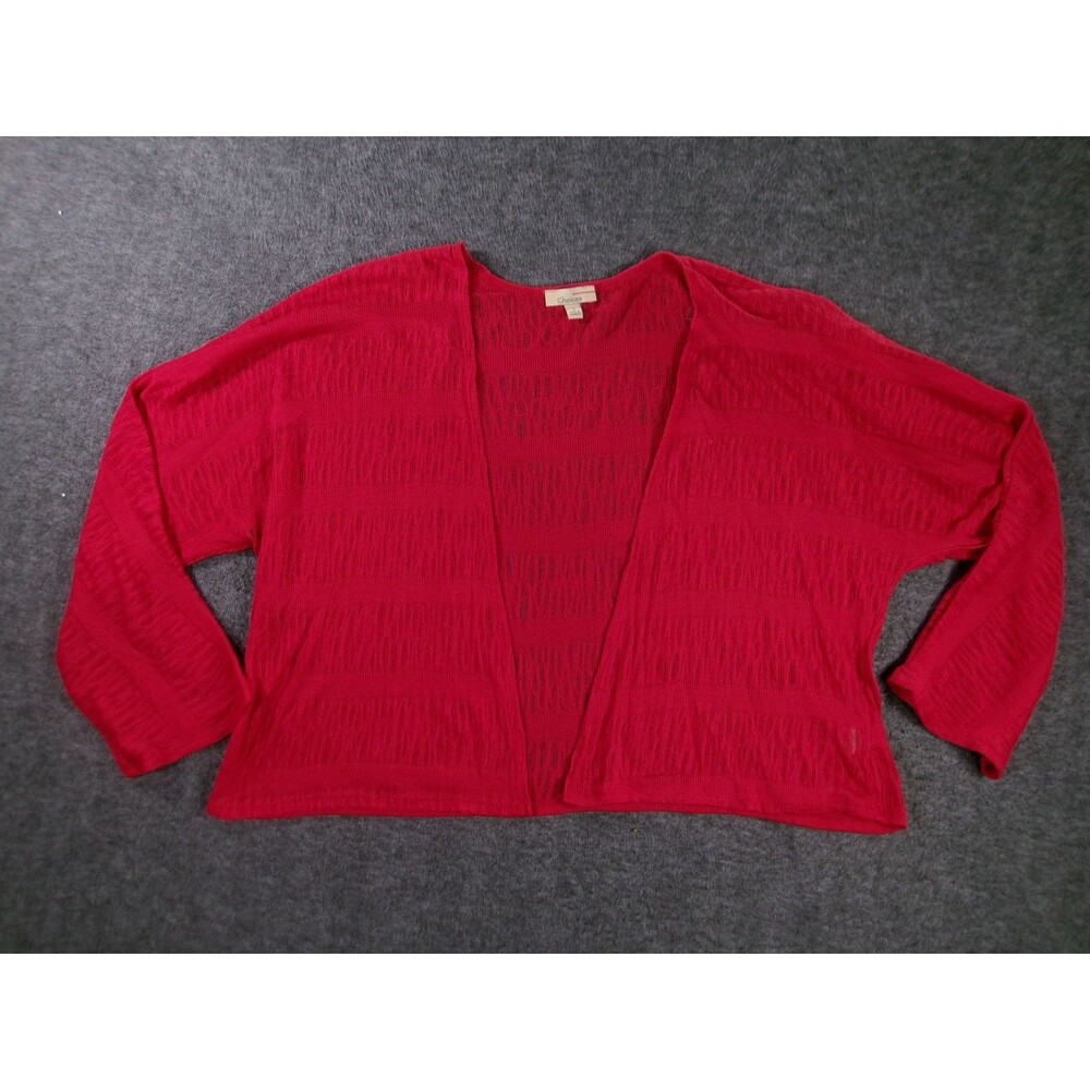 Choices Cardigan Womens L Open Front Sheer Knit Lightweight Red Capsule Causal